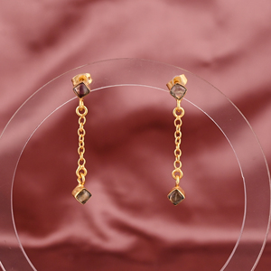 Natural Smoky Quartz Gemstone <b>Dangling</b> Chain Drop <b>Earrings</b> | Women's Trendy <b>Gold</b> Plated Brass - Product Image 1