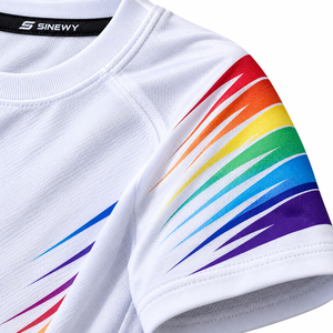 SINEWY ชุดเสื้อฟุตบอลสีขาวสำหรับผู้ชายพิมพ์ลายสายรุ้งแขนสั้นระบายความชื้นได้พอดีตัวสำหรับทุกฤดูกาลชุดกีฬา - Product Image 5