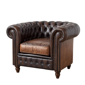 Fauteuil Chesterfield traditionnel en cuir marron, capitonné, pour la décoration du salon - Product Image 2