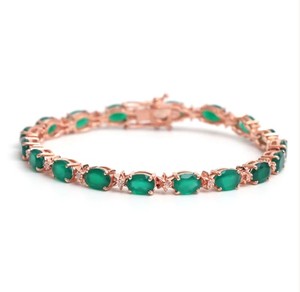 Green Onyx Stone <b>Charm</b> Bracelet 925 Sterling Silver Gold Plated Elegant Gemstone Fine Jewelry Gift for Women Party Occasion - Product Image 1