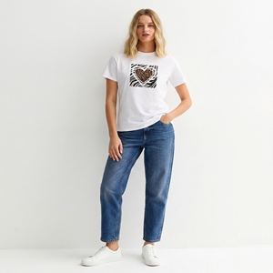 High Quality Women's White <b>Animal</b> Heart Print T-Shirt Cotton Blend Fabric Casual Outfit Short Sleeves Comfortable Women's Shirts - Product Image 1