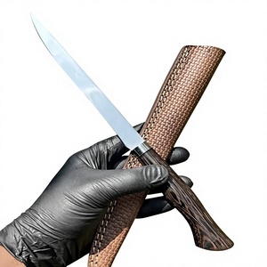 Cuchillo de Filetear Hecho a Mano de Acero Inoxidable con Mango de Madera y Funda de Cuero, Hoja de Punta Caída, Borde Recto, Grosor de 0.6 mm - Product Image 1
