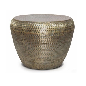 Mesa de tambor de aluminio en acabado de cobre también disponible en muebles de interior de metal con alfombrilla Mesa de metal martillado Muebles de metal batido - Product Image 4
