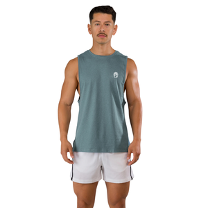 เสื้อกล้ามผู้ชายสีน้ำเงินกรมท่า แขนกุด ทรงครอป น้ำหนักเบา ระบายอากาศได้ดี เหมาะสำหรับออกกำลังกาย ฟิตเนส เสริมสร้างกล้ามเนื้อ รับผลิตแบบ OEM จำนวนมาก - Product Image 1