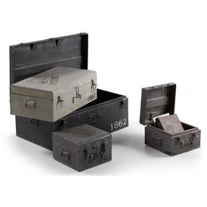 Conjunto de baúles de almacenamiento de madera rústica con detalle de estampado vintage, organizador con cerradura para decoración de casa de campo - Product Image 1