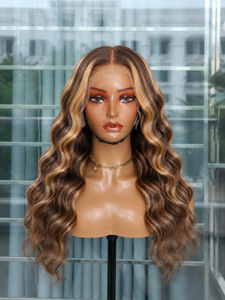 <b>Long</b> Ombre Brown Vietnamese Raw Hair Full Lace <b>Wig</b> 130% Density With Baby Hair Swiss Lace Base - Product Image 1