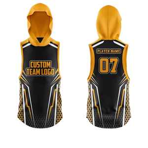 Maillot sans manches à capuche personnalisé par sublimation 7V7 noir et or, anti-humidité, unisexe, pour adulte, vêtement de sport - Product Image 1