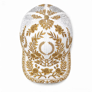 Gorra de Béisbol de Lona Bordada con Flores en Oro Blanco, de Lujo, Personalizada, de 6 Paneles, Unisex, con Cierre a Presión, Perforada con Corte Láser, para Viaje - Product Image 4