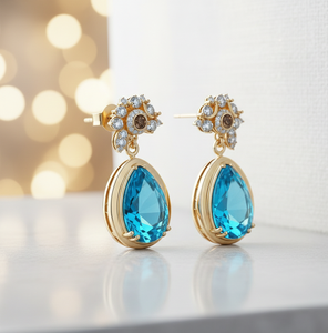 ต่างหูทรงหยดน้ำสีน้ำเงิน เงินแท้ 925 ชุบทอง 18K เครื่องประดับแฟชั่น งานจิวเวลรี่ชั้นดี เครื่องประดับเจ้าสาว สั่งซื้อจำนวนมาก - Product Image 1