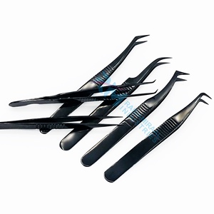 Ensemble de 6 pinces à épiler RMI, pointe lisse, acier inoxydable, revêtement couleur plasma noir, précision, longueur 10 mm - Product Image 5