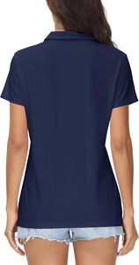 Polo à manches courtes pour femme, bleu marine uni, décontracté, respirant, tissé - Product Image 6