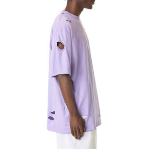 เสื้อยืดพิมพ์ลายสีพื้นทรงหลวมสไตล์ดิสเทรสสำหรับผู้ชายใส่หน้าร้อน ผ้าฝ้าย 100% เสื้อยืดดิสเทรส ผลิตในปากีสถาน - Product Image 4