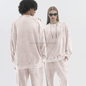 T-shirt à manches longues en coton 350g imprimé col rond homme femme délavé à l'acide surdimensionné sweat-shirt à col rond personnalisé - Product Image 5