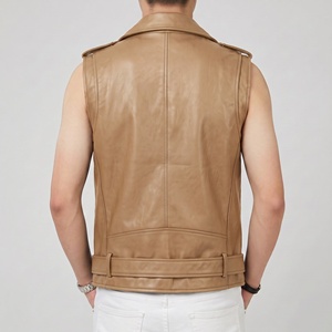 <b>Brown</b> Color Men Biker Style Genuine Cowhide Leather <b>Vest</b> Belted Waist Breathable Sample & customization Available - Product Image 3