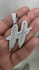จี้รูปตัวอักษร H แบบ Iced Out ชุบเงิน ประดับเพชรโมอิสซาไนต์ทรงบาแกตต์ VVS  จี้ฮิปฮอป ของขวัญสำหรับทุกเพศ  เครื่องประดับ - Product Image 5