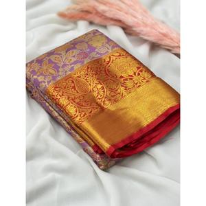 Sari en soie Kanjivaram lavande, tissage traditionnel Zari, Jaal, vêtements indiens et pakistanais - Product Image 1