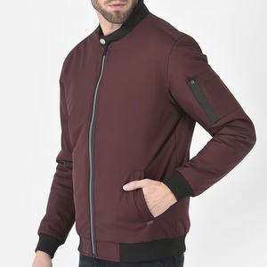 Chaqueta Bomber Borgoña para Hombre, Exterior de Algodón, Cierre de Cremallera, Estilo Casual, Cuello Camisero, Color Sólido, Corte Regular, Ropa de Otoño - Product Image 2