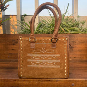 Genuine Tan Suede Leather <b>Concealed</b> Carry Women Luxury Mini Tote Bag Western Boot Stitch Crossbody Purse Cowhide Leather Handbag - Product Image 3