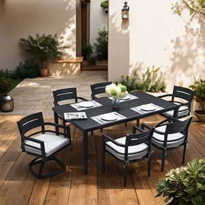 Ember Black 40"x70" Aluminum Patio Dining <b>Table</b> with Tapered <b>Feet</b> and Umbrella Hole <b>for</b> Outdoor Outdoor Use - Product Image 2