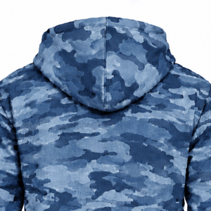 Sweat à capuche en molleton imprimé camouflage bleu denim pour homme, avec poche kangourou et cordon de serrage, style streetwear décontracté - Product Image 4