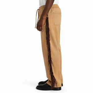 Pantalones deportivos personalizados con flecos, estilo vintage, de algodón lavado, con borlas laterales, pantalones deportivos de algodón grueso para hombre - Product Image 3