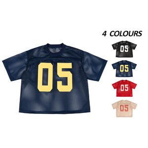 เสื้อยืดคอกลมสกรีนลายสตรีทแวร์ทรงบ็อกซี่ ผ้าเจอร์ซีย์ตาข่าย คอริบแบบกำหนดเอง เสื้อยืดโพลีเอสเตอร์ทรงหลวมสำหรับผู้ชาย - Product Image 4