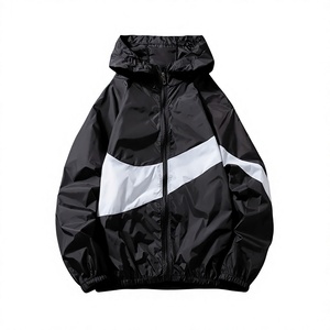 <b>White</b> Black Color Block Windbreaker <b>Jacket</b> <b>Men</b> Hooded Zip Up Lightweight Casual Outerwear Spring - Product Image 3