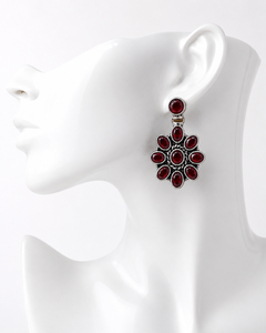 Wholesale Oxidized Silver-Plated Brass Flower Drop <b>Earrings</b> Red <b>Garnet</b> Bezel Set Women Jewelry Direct Factory Manufacturer - Product Image 5
