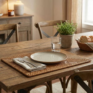 Vintage Rattan <b>Placemat</b>, Woven Rectangular Table Mat, Eco-friendly Natural Fiber Plate Mat for Home, Wedding & Restaurant - Product Image 4