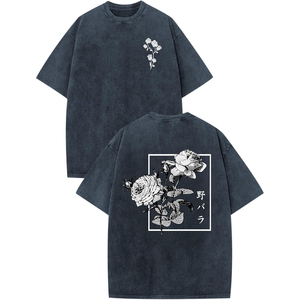 T-shirt Premium Homme Oversize Effet Délavé Acide Motif Floral Rose Vintage Streetwear - Product Image 1