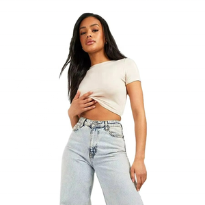 Custom Women's <b>Short</b> <b>Sleeve</b> Simple Lightweight Sexy Fitness Crop Top Tees 100% Organic Cotton Crewneck t Shirt for Women - Product Image 4