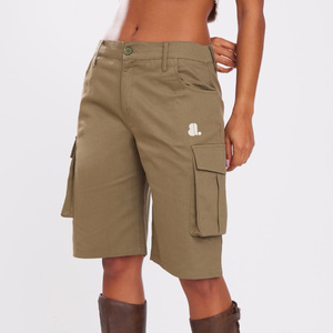 Custom Made OEM Design High Waist <b>Women</b> Casual Breathable Eco-Friendly Quick Dry 100% Cotton Pockets <b>Cargo</b> <b>Shorts</b> Dark Wash - Product Image 1