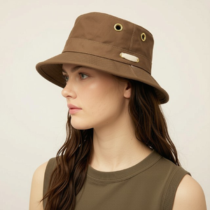 Chapeau Bob en Toile Marron Brodé Personnalisé avec Détail Œillet, Unisexe, Décontracté, Été, Taille Adulte 56-58CM, Couleur Unie, Chapeau Safari en Denim - Product Image 4