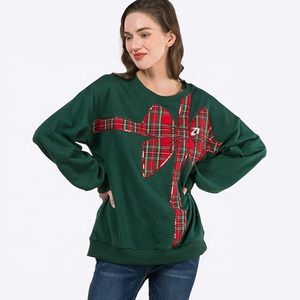 Sudadera Extra Grande con Apliques de Lazo Navideño a Cuadros, Bordado, Fabricada 100% por OEM, Sudadera de Felpa de Algodón Premium, Sudadera con Capucha Personalizada - Product Image 1