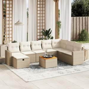 Ensemble de canapés de jardin beige résistant aux UV en rotin PE avec coussins en mousse haute densité, mobilier d'extérieur au design contemporain - Product Image 3