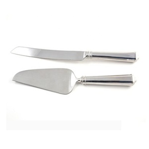 Ensemble de serveur à gâteaux de mariage, en acier inoxydable poli or, Design ligne blanche et dorée, poignée en résine faite à la main - Product Image 5