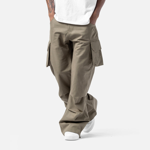 Pantalones Cargo Unisex de Talla Grande, de Tejido Grueso, Pierna Ancha, con Bolsillos, Corte Holgado, Cintura Elástica, para Correr y Uso Casual - Product Image 1