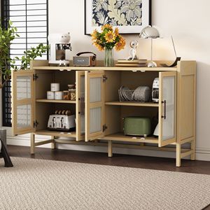 <b>Rustic</b> Sideboard with Adjustable Shelves and Decorative Rattan <b>Doors</b> for Entryway Dining Room or Living Room - Product Image 3
