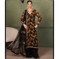 Ensemble de costume palazzo en georgette lourde de créateur avec dupatta, broderie de sequins et impression numérique, manches longues, prêt à porter