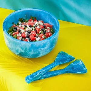 Bol de service bleu en résine écologique poli au design classique pour dîner et fêtes – Meilleurs prix - Product Image 1