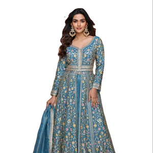 Traje Salwar Kameez Anarkali de Alta Calidad para Mujer, Diseño de Lujo con Bordado y Piel Sintética, Ideal para Bodas y Fiestas Tradicionales - Product Image 1