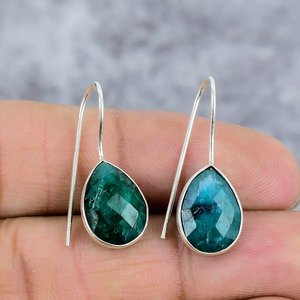 Emerald Pear Cut Gemstone 925 <b>Sterling</b> <b>Silver</b> Handmade Bezel Setting Trendy Earrings for Women - Product Image 2