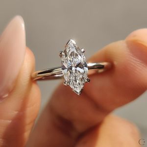 Anillo solitario romántico con diamante de talla marquesa de 1,01 quilates para mujer, joyería fina de oro blanco de 14 quilates, para ocasiones de fiesta, para amantes - Product Image 1