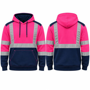 เสื้อฮู้ดสะท้อนแสงแบบ Hi-Vis สำหรับงานอุตสาหกรรม 男女  แบบสวมหัว สีชมพู/กรมท่า รับผลิตตามแบบส่วนตัว - Product Image 1