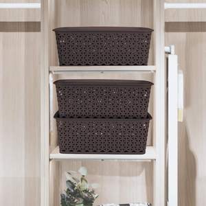 Cestas Rectangulares de Plástico Royal Basket, Paquete Mediano de 2 con Tapas, para Ropa, Juguetes, Armario, Hogar, Sala de Estar, Color MARRÓN OSCURO - Product Image 4