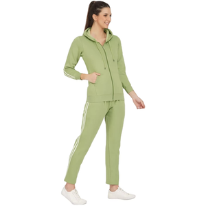Conjunto Deportivo con Capucha para Mujer, Color Verde Oliva, Manga Larga, Cierre Frontal, Pantalones Jogger Casuales con Bolsillos Laterales, Color Sólido, Ropa de Primavera - Product Image 3