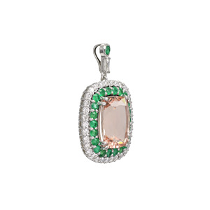 14K Solid White Gold 16X12MM Morganite <b>Pendant</b> Diamond Halo & <b>Emerald</b> Gemstone <b>Pendant</b> Wedding Jewelry Manufacturer from India - Product Image 3