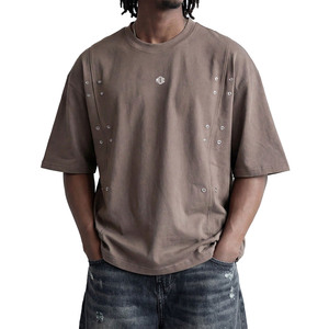 Rivet Detail Plain Custom Men's shirts Oversized Boxy Fit Premium Cotton Streetwear <b>T</b>-Shirt High Quality Customized Printing - Product Image 1