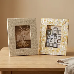 Handmade Mother of Pearl Mosaic Photo <b>Frame</b> Rectangular Tabletop Decorative Picture <b>Frame</b> Elegant Home Office Display - Product Image 1