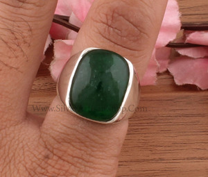 Natural Green <b>Jade</b> Bezel Setting Classic Party <b>Ring</b> Simple Band Women Men 925 Sterling Silver Minimalist Gemstone Anniversary - Product Image 4